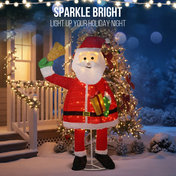 6FT Lighted Santa Claus Holding Bell Christmas Yard Decorations, Pre-lit Pull Up Santa With 200 Warm White LEDs - view 6