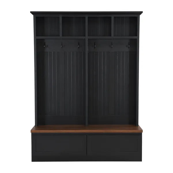 Farmhouse 4-in-1 Hall Tree With Wood Grain Bench, Mudroom Versatile Coat Rack With 2 Large Drawer - view 6