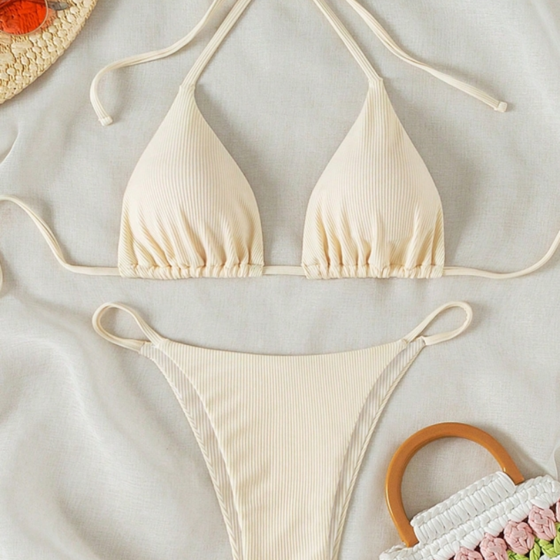 Factory Wholesale Women's Sexy Small Rib Bikini Tie Bikini Set Two Piece Swimsuit Beach Wear - view 9