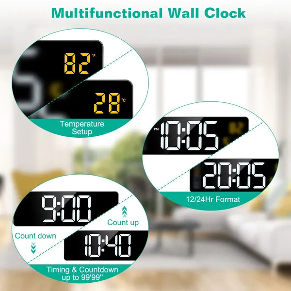 15.7in LED Digital Wall Clock With Remote Control 10 Level Brightness 3 Alarm Settings 12 24Hr Format Timing Countdown - view 3