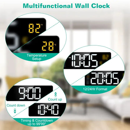 15.7in LED Digital Wall Clock With Remote Control 10 Level Brightness 3 Alarm Settings 12 24Hr Format Timing Countdown - view 3