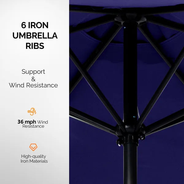 9ft Solar LED Patio Umbrella With Push Button Tilt & Crank, 6 Ribs Waterproof Polyester Outdoor Market Table Umbrella - view 3