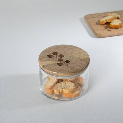 Leafy Twig Glass Jar Container With Wooden Lid-700 Ml - view 3