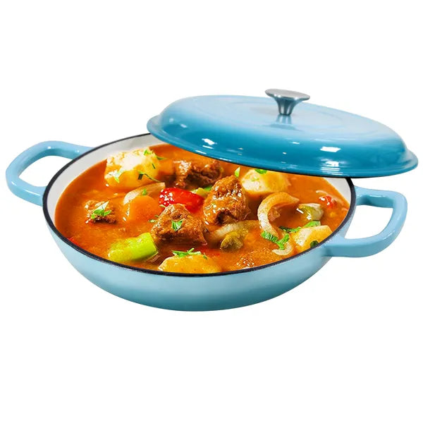 COOKWIN Cast Iron Casserole Braiser 3.8 Quart Heavy Duty Casserole Skillet With Lid And Dual Handles Porcelain Enameled