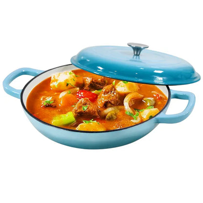 COOKWIN Cast Iron Casserole Braiser 3.8 Quart Heavy Duty Casserole Skillet With Lid And Dual Handles Porcelain Enameled