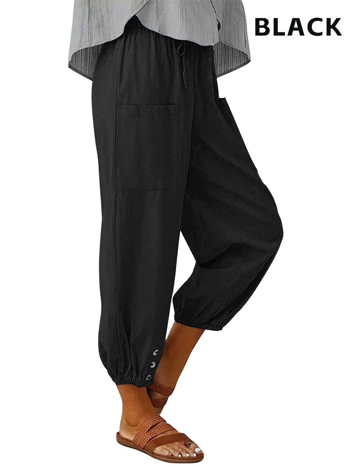 3pcs High-Waisted Button Wide-Leg Pants Cropped, Comfy & Effortlessly Chic - view 2