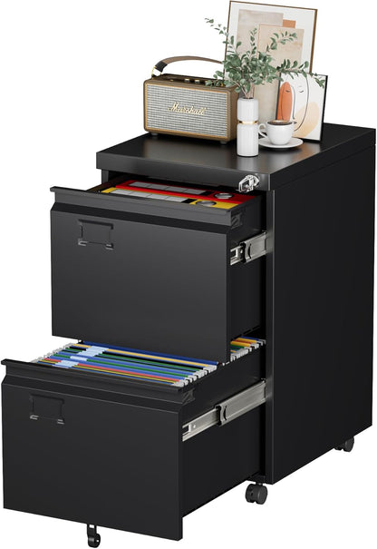 2 Drawer Mobile File Cabinet, Metal Under Desk Cabinet With Lock Name Card Holder For Office Home, Legal Letter Size