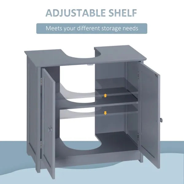 Bathroom Cabinet with 2 Doors and Shelf Bathroom Vanity Grey-AS - view 5