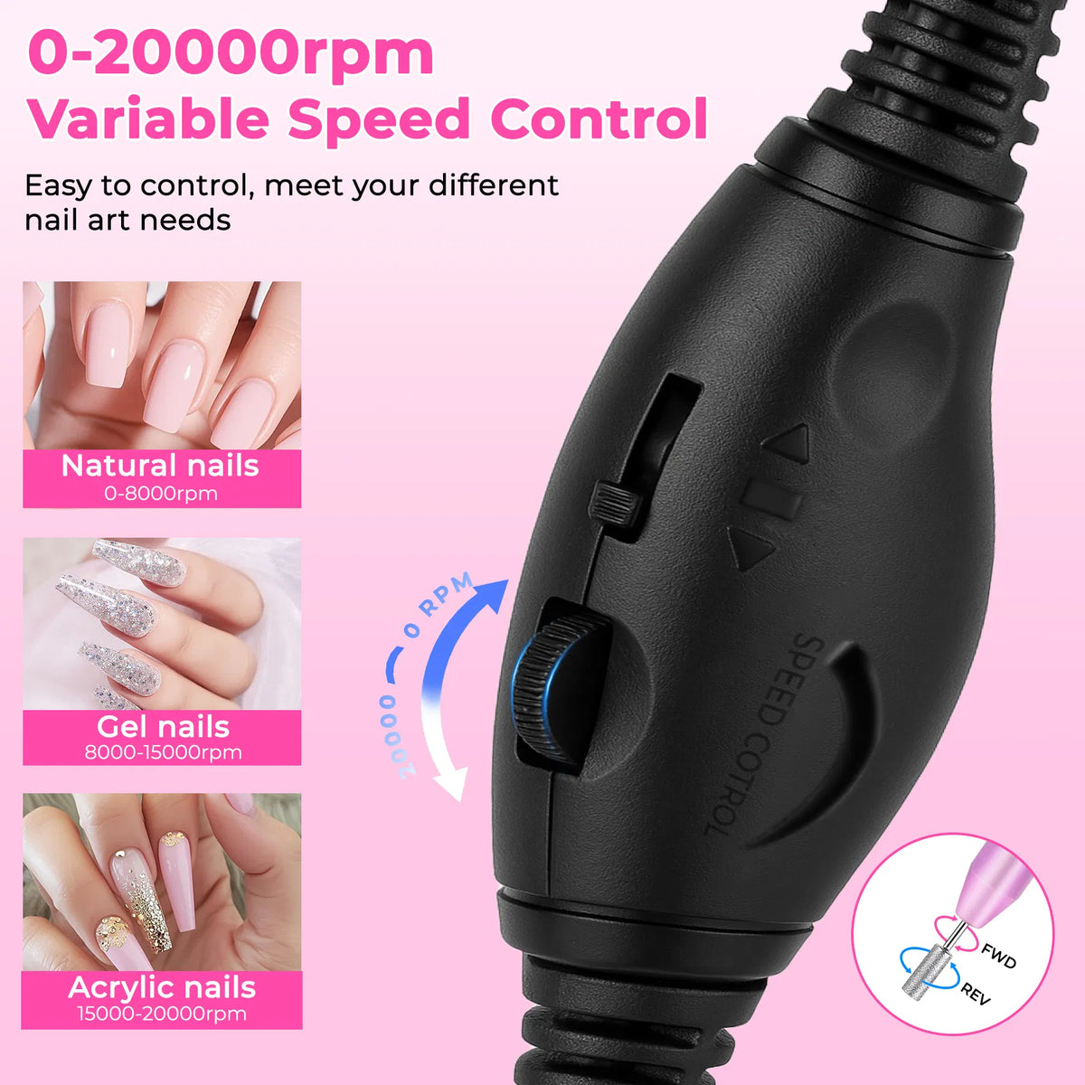 Portable Electric Nail Drill, Professional Nail File Kit For Acrylic, Gel Nails - view 5