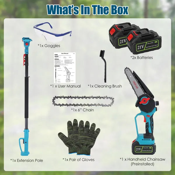 2-IN-1 Cordless Pole Saw And Mini Chainsaw With Extension Pole 21V Battery 6' Electric Brushless Pole Chainsaw - view 8