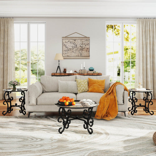 3 Piece Tempered Glass Surface Coffee Table Set Decor Coffee Table - view 2