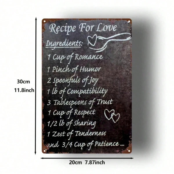 Vintage Recipe For Love Metal Wall Sign, 2D Flat Retro Iron Tin Wall Art 8x12 Inch - view 2