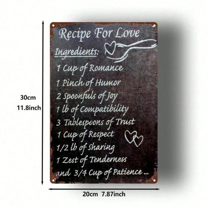 Vintage Recipe For Love Metal Wall Sign, 2D Flat Retro Iron Tin Wall Art 8x12 Inch - view 2