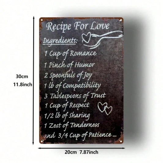 Vintage Recipe For Love Metal Wall Sign, 2D Flat Retro Iron Tin Wall Art 8x12 Inch - view 2
