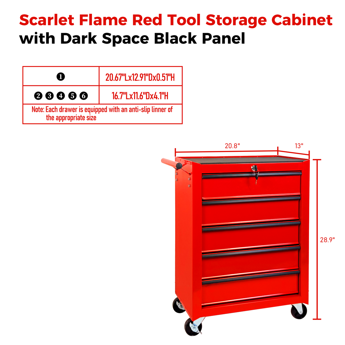 Rolling Metal Tool Chest With 5 Drawers, 20inch 5-Drawer Tool Chest Cabinet With Ball Bearing Drawer Slides - view 5