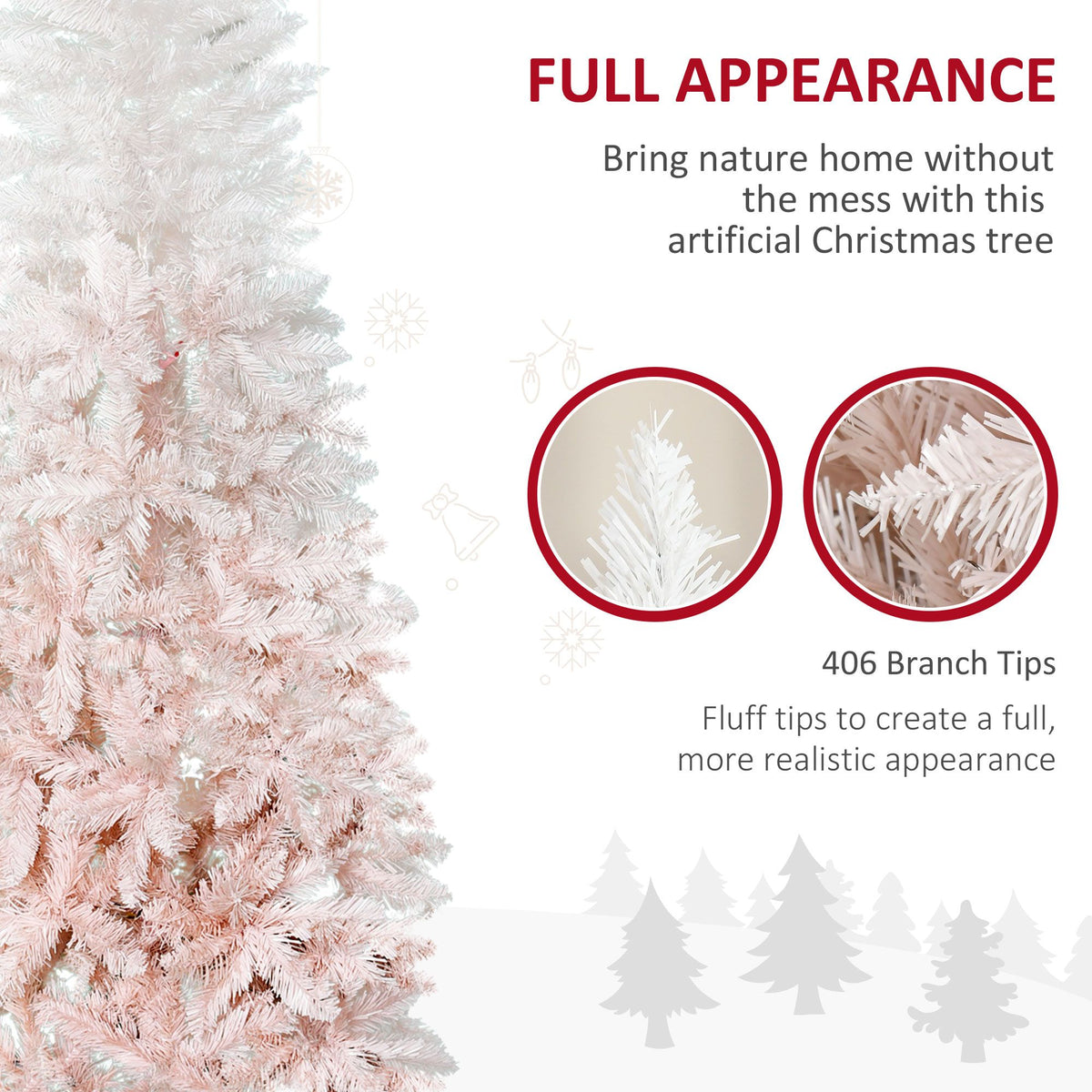 6ft Pencil Artificial Christmas Tree With Pine Realistic Branches, Auto Open, Pink And White - view 4
