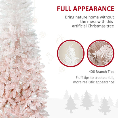 6ft Pencil Artificial Christmas Tree With Pine Realistic Branches, Auto Open, Pink And White - view 4