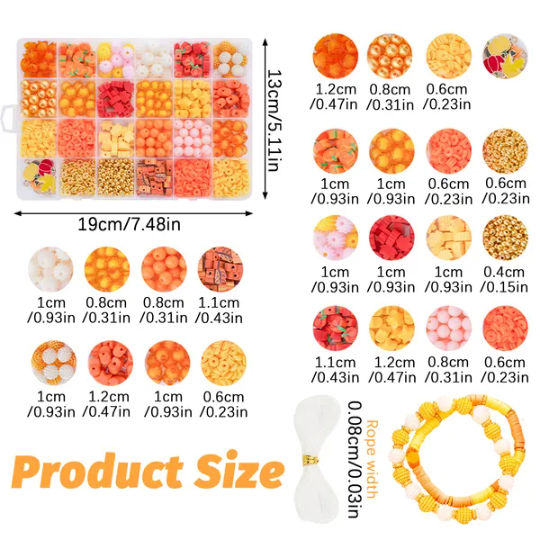1510 Pcs Fall Bracelets Beads Kit With 24 Grid Storage Box Maple Leaf Pumpkin Star Shaped Clay Beads For Jewelry Making