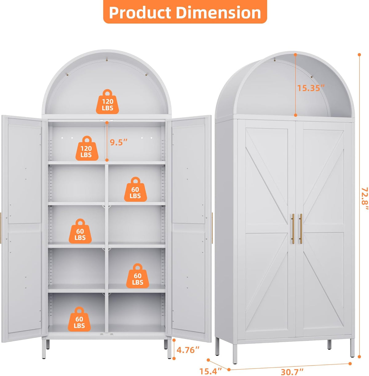 Tall Kitchen Pantry Cabinet, Arched Storage Cabinet With Doors And Adjustable Shelves - view 7
