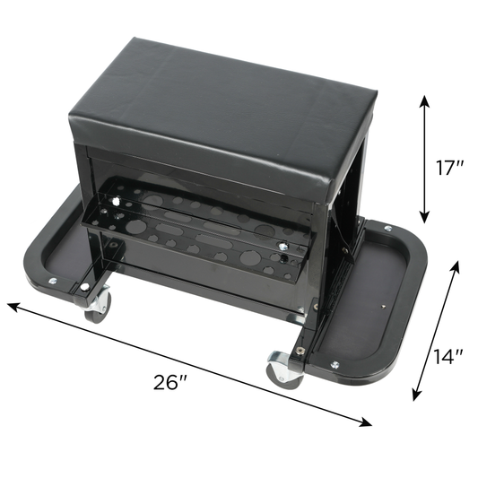 3-Drawer Tool Chest Rolling Mechanic Seat With Tool Trays,350lbs Max Weight Capacity,Black - view 2