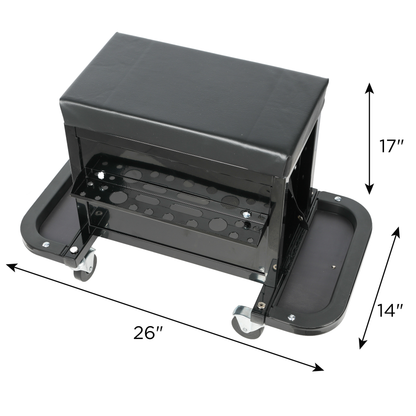 3-Drawer Tool Chest Rolling Mechanic Seat With Tool Trays,350lbs Max Weight Capacity,Black - view 2