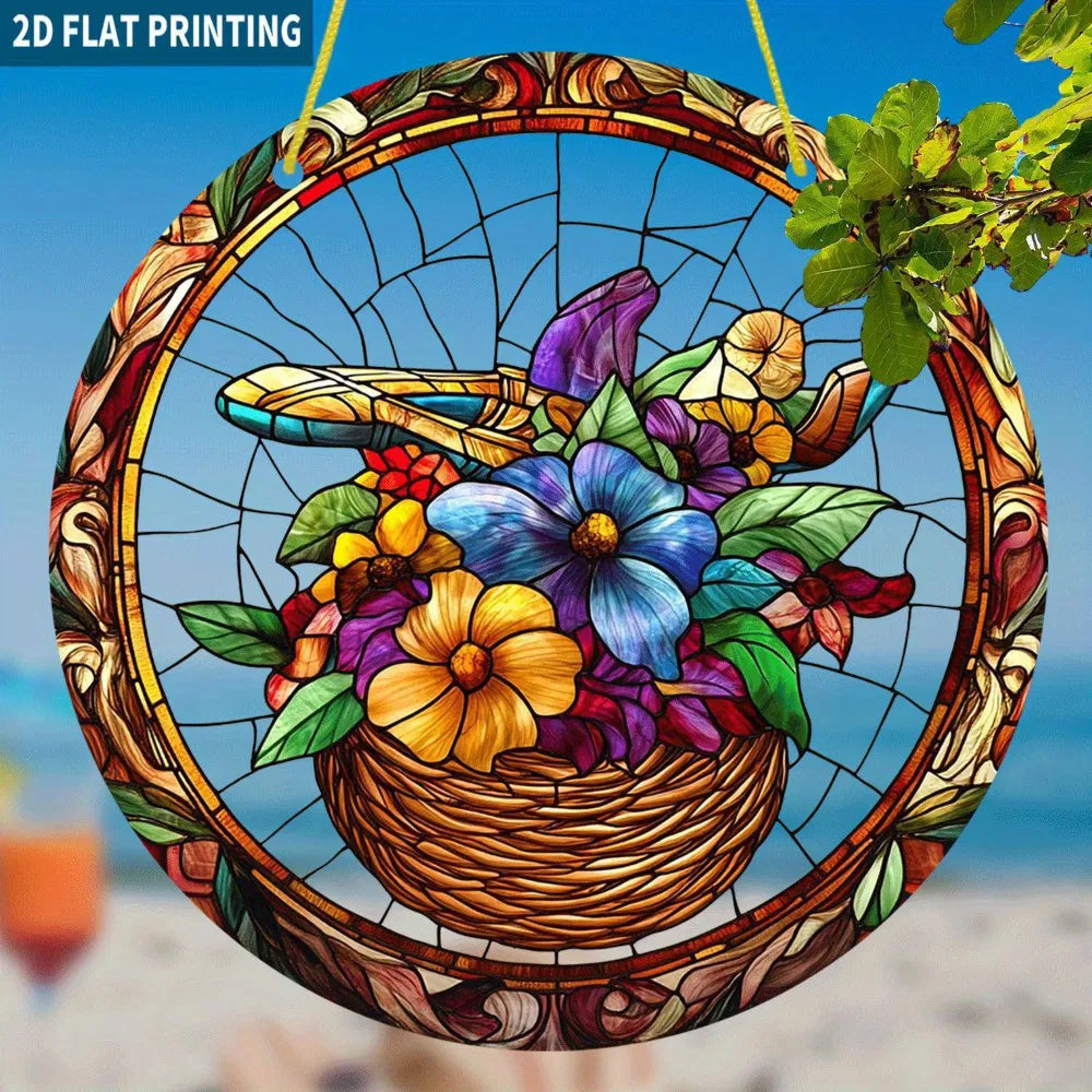 High Definition Printed Flower Basket Acrylic Hanging Ornament Transparent Home Garden Decor