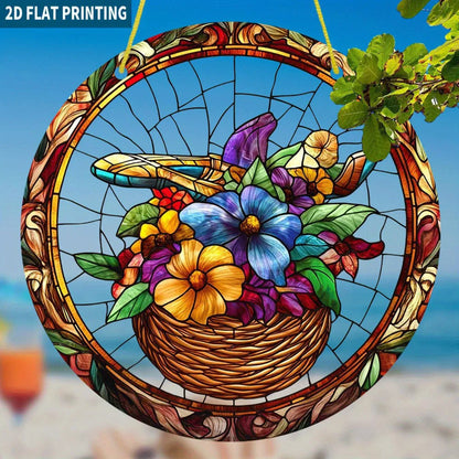 High Definition Printed Flower Basket Acrylic Hanging Ornament Transparent Home Garden Decor