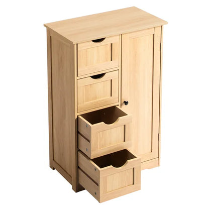 Natural Wood Color, MDF With Melamine Veneer, 56 x 30 x 80cm, 4 Drawers, 1 Door, Bathroom Vanity - view 2