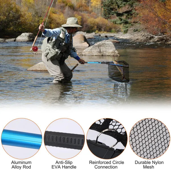 Foldable Fishing Net With Aluminum Alloy Rod EVA Handle Durable 5MM Hexagonal Nano Coating Nylon Mesh Collapsible - view 4