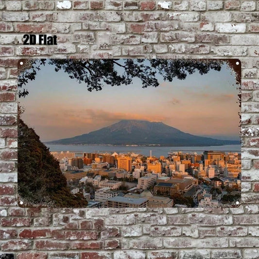 Vintage Kagoshima Sunset Japan Metal Sign 8x12 Inch, 2D Flat Single Piece Wall Decor For Home Farm Kitchen Cafe Bar