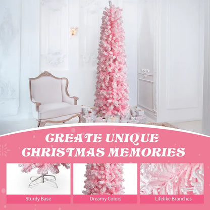 7.5 FT Snow Flocked Hinged Christmas Tree, Artificial Pencil Christmas Tree - view 2