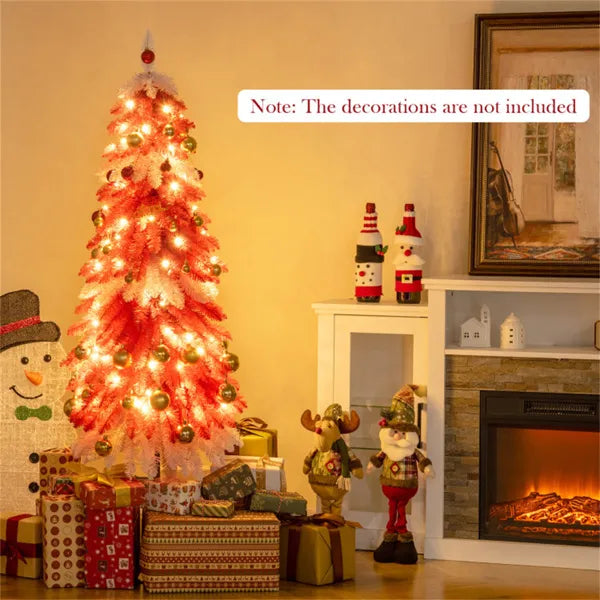 5ft Strawberry Shortcake Christmas Tree - 301 Branch Tips, 100 Warm White LEDs, Red+White+Browm PVC/Metal - view 4
