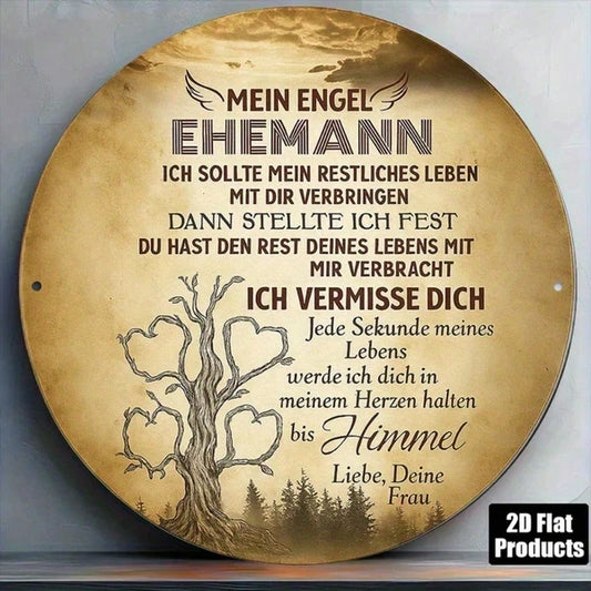 Vintage French Aluminum Sign, 2D Flat Round Decorative Plaque, Memories Of Remembrance & Eternal Love