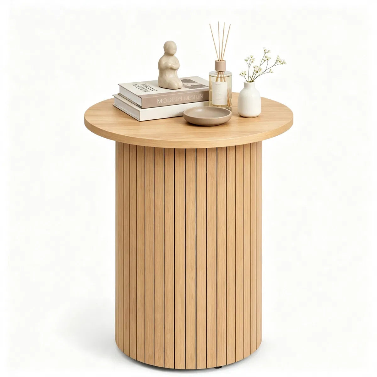 Minimalist Round Pedestal Side Table, Space-Saving Stable Nightstand with Rounded Edges & Anti-Slip Pads