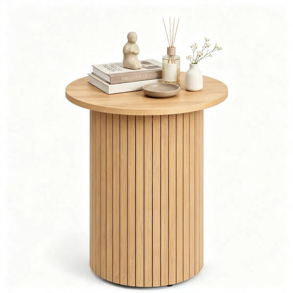 Minimalist Round Pedestal Side Table, Space-Saving Stable Nightstand with Rounded Edges & Anti-Slip Pads