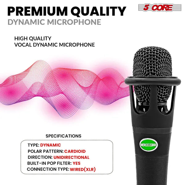 5 CORE XLR Dynamic Metal Mic Audio, Ideal For Singing, Captures Source Sound, Sturdy & Durable, Includes XLR Cable - view 2