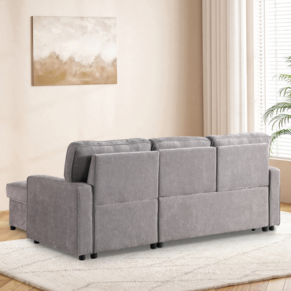 Upholstery Sleeper GREY Sectional Sofa With Storage Space, USB Port, 2 Cup Holders On Back Cushions - view 5