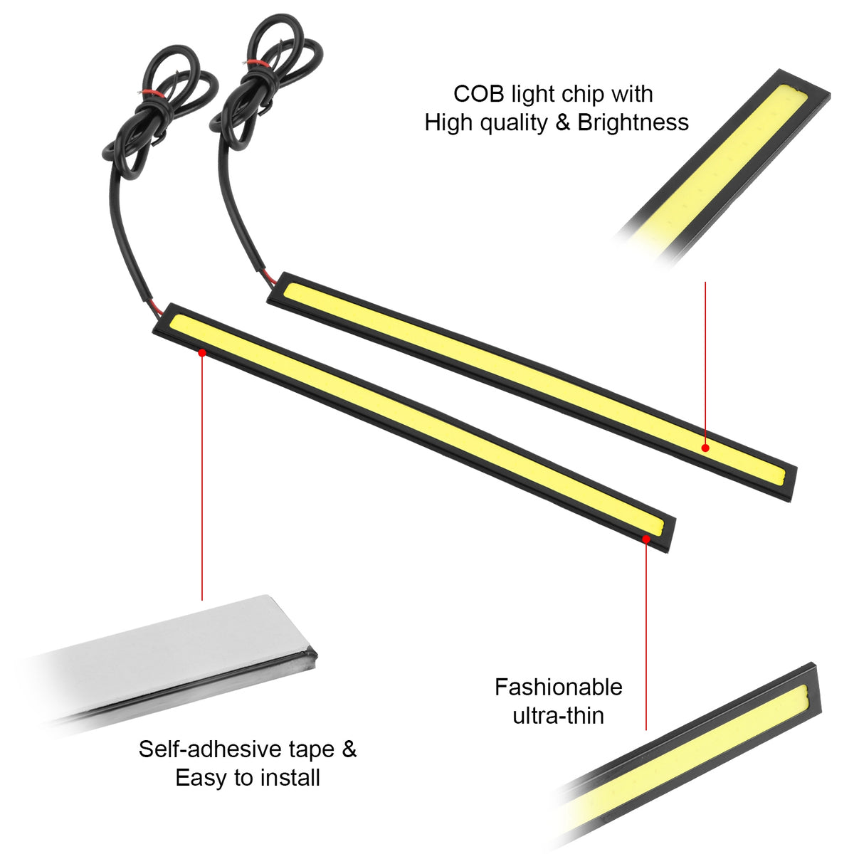 2Pcs LED Daytime Running Lights Car LED COB DRL Fog Lights IP45 Waterproof LED Strip Fog Day Driving Lamp Sticker - view 3