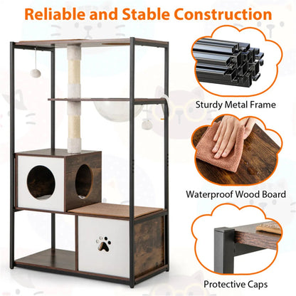 Stylish Wood-Metal Cat Tree - 33 lbs Per Layer Capacity, 2 Private Condos + 2 Relaxation Platforms - view 3