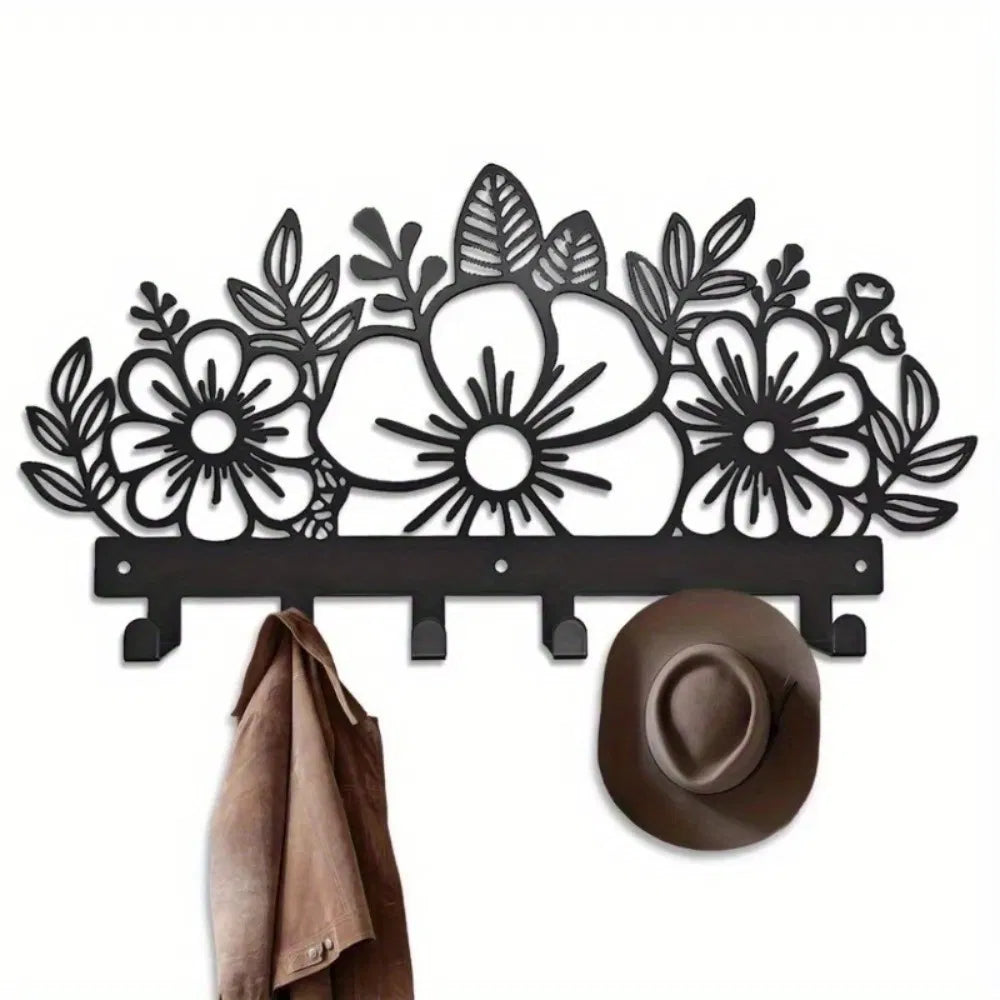 Metal Baked Paint Floral Design Wall Hooks Decorative Flower Key Holder - view 7