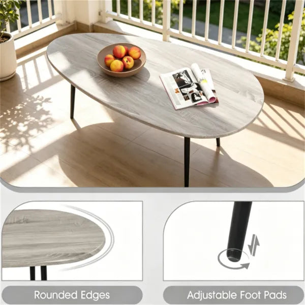 Gray Stylish Irregular Shape Coffee Table, Heavy-Duty Metal Base Oval Sofa Side Table - view 4