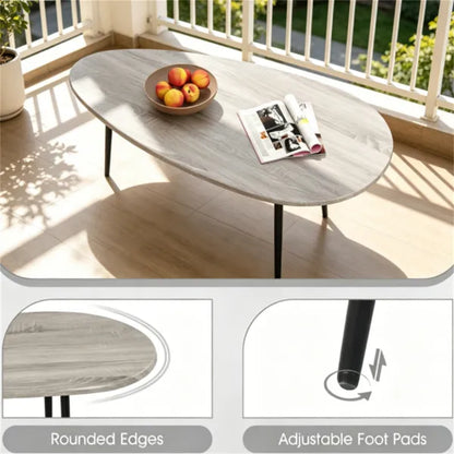 Gray Stylish Irregular Shape Coffee Table, Heavy-Duty Metal Base Oval Sofa Side Table - view 4