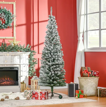 HOMCOM 6ft Artificial Snow Flocked Christmas Tree With Foldable Steel Stand Home Indoor Decoration Green - view 4