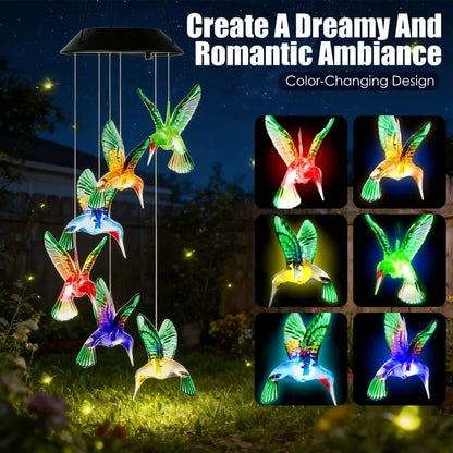 2PCS Hummingbird Solar Wind Chimes With Color Changing LED Lights, Waterproof Solar Powered Wind Chime For Outdoor - view 2