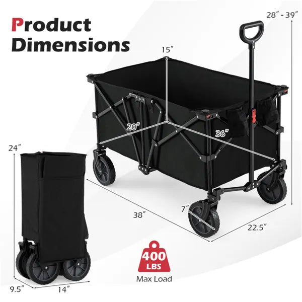 Black 400 Lbs Heavy-Duty Collapsible Wagon Cart With All-Terrain Wheels - view 4