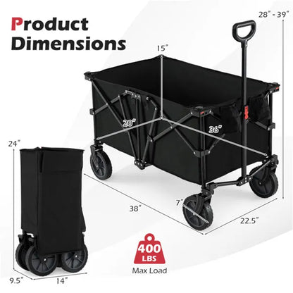 Black 400 Lbs Heavy-Duty Collapsible Wagon Cart With All-Terrain Wheels - view 4