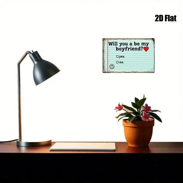 1pc Will You Be My Boyfriend Metal Sign, 2D Flat Tin Plaque Sticky Note Style - view 4
