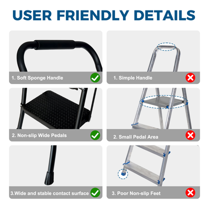 4 Step Ladder, Folding Step Stool With Wide Anti-Slip Pedal, Sturdy Steel Ladder, Convenient Handrail, Lightweight - view 9