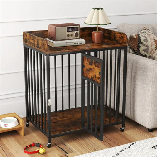 2-in-1 Dog Crate Furniture With Thickened Metal Tubes, Lockable Wheels Pet Kennel For Small Dogs - view 2