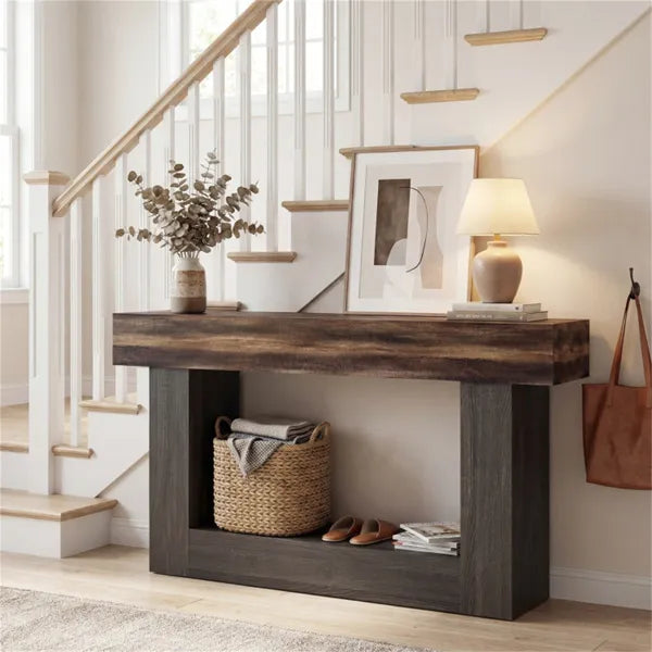 63" Long Narrow Entryway Table With Anti-Tip Safety, Farmhouse Sofa Console Table With 2-Tier Storage For Living Room - view 3